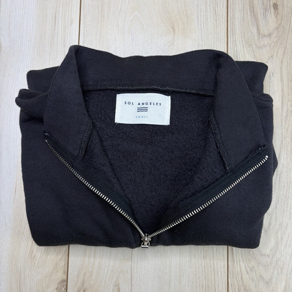 Sol Angeles 1/4 Zip Fleece Sweater Mens Small Black Lightweight USA Made
